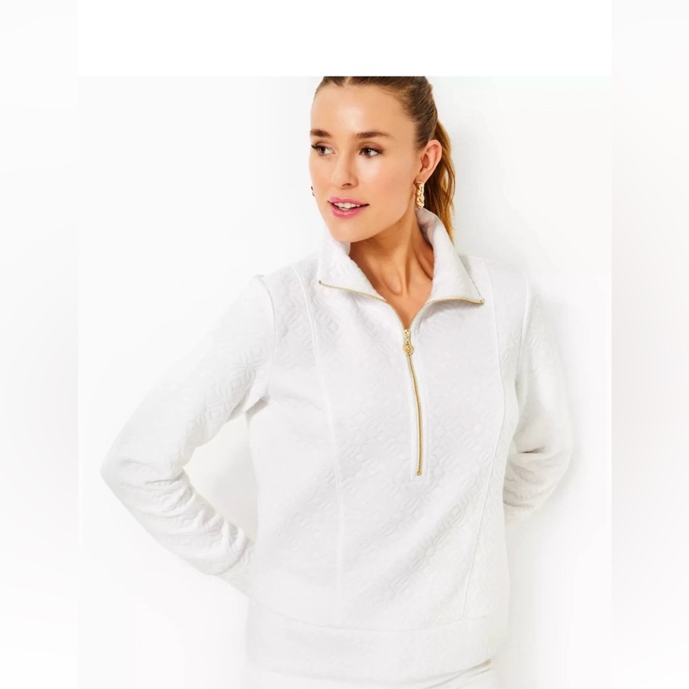 Lilly Pulitzer White Quilted Eleni half zip